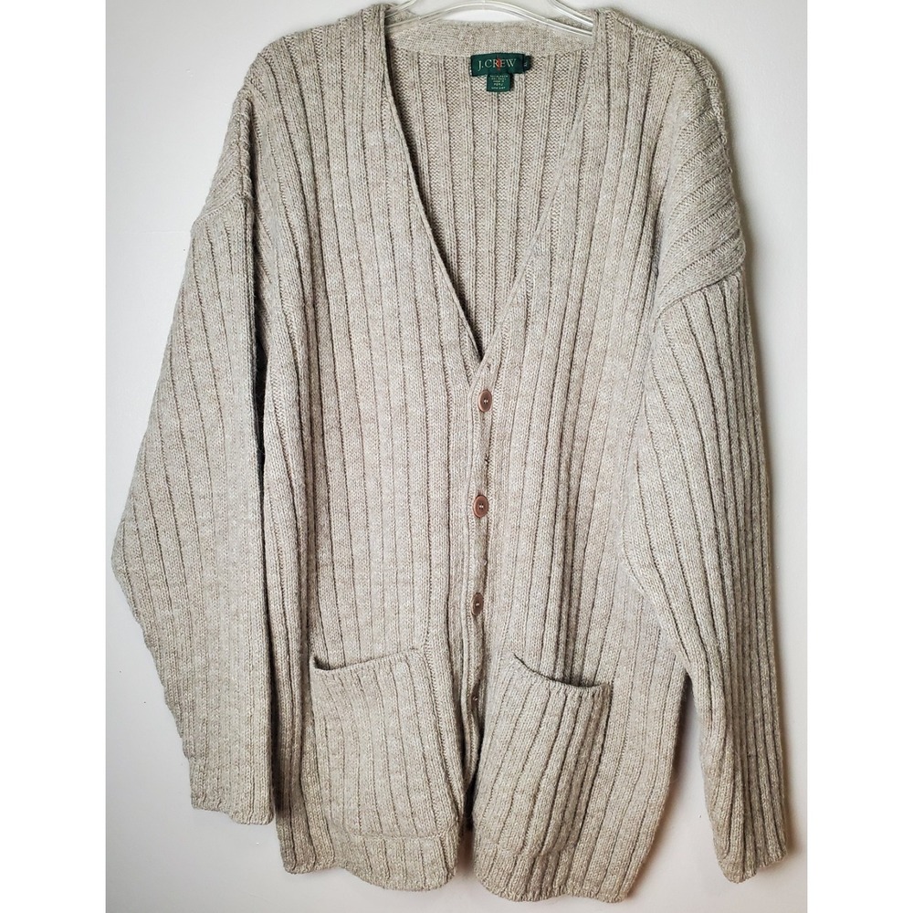 FLAWS J Crew Oarsman XL Alpaca Wool Fisherman Ribbed Cardigan Sweater Cabincore‎
